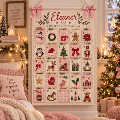 Personalized Fabric Advent Calendar, 25-Pocket Fabric Countdown Organizer, Kids Advent Calendar, Reusable Wall Hanging, Christmas Decor