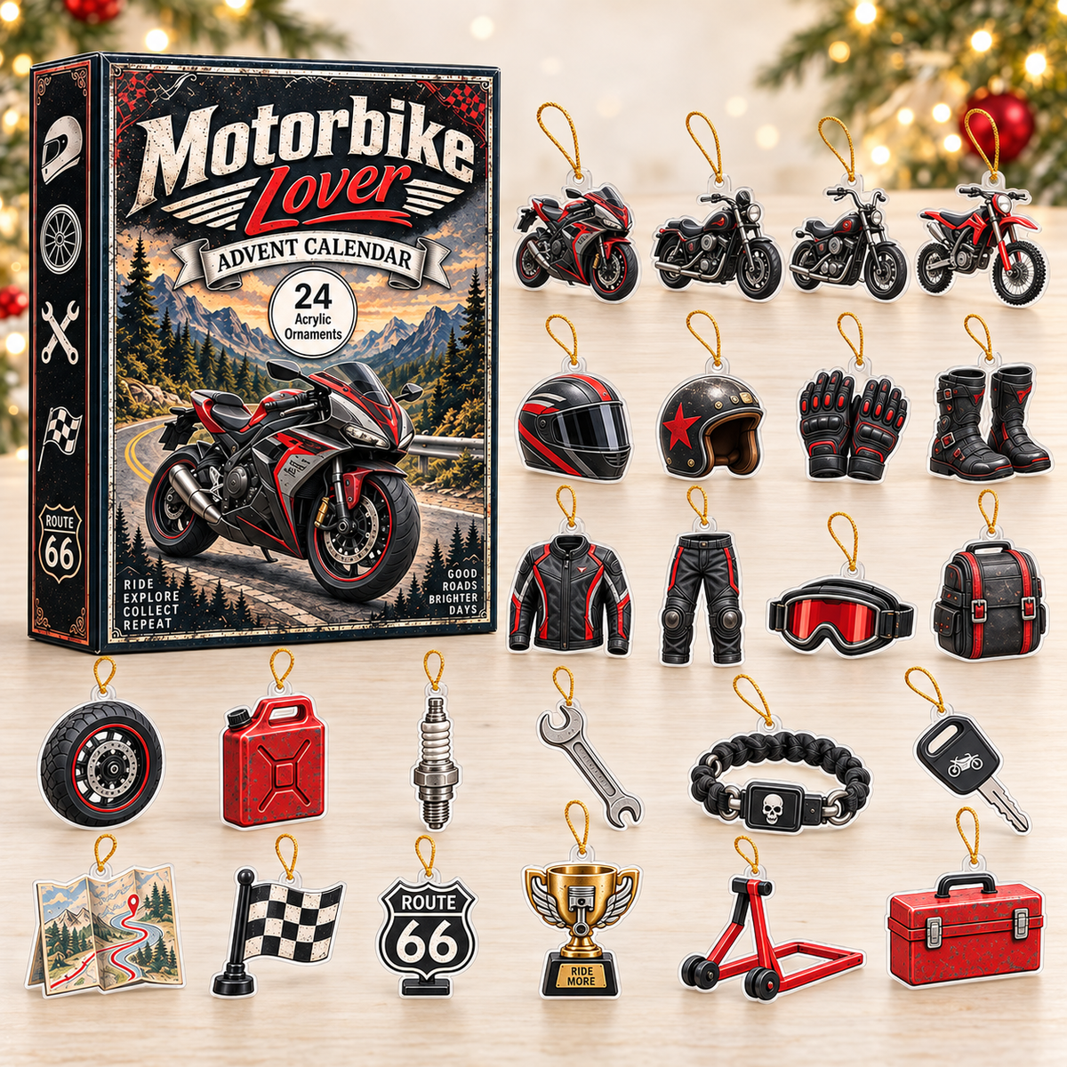 Motorbike Lover Advent Calendar 2026 - 24-Day Festive Countdown, Acrylic Charms Blind Box - Gift For Outdoor Hobby Lovers