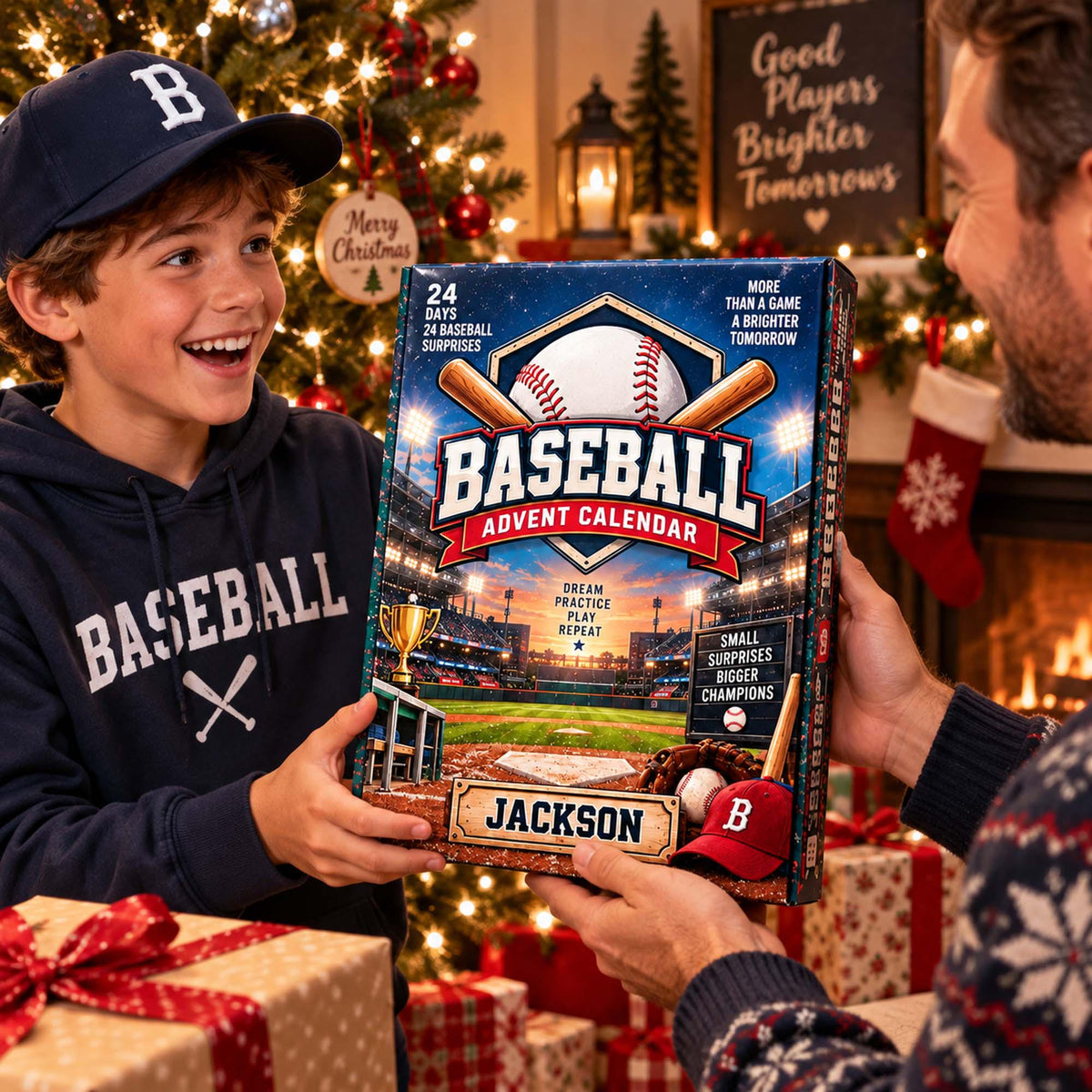 Personalized Baseball Advent Calendar 2026, Custom Baseball Blind Box, 24 Day Christmas Countdown with Baseball Tokens, Xmas Countdown Gifts