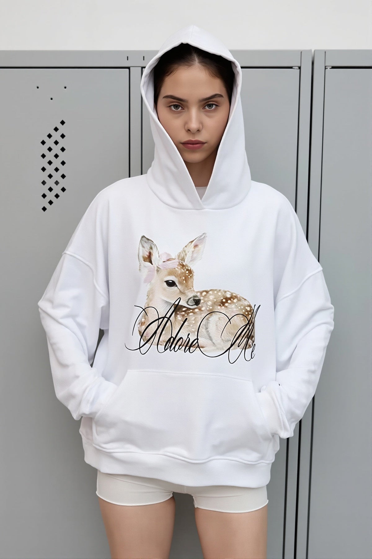Deer Graphic Print Pullover Hoodie
