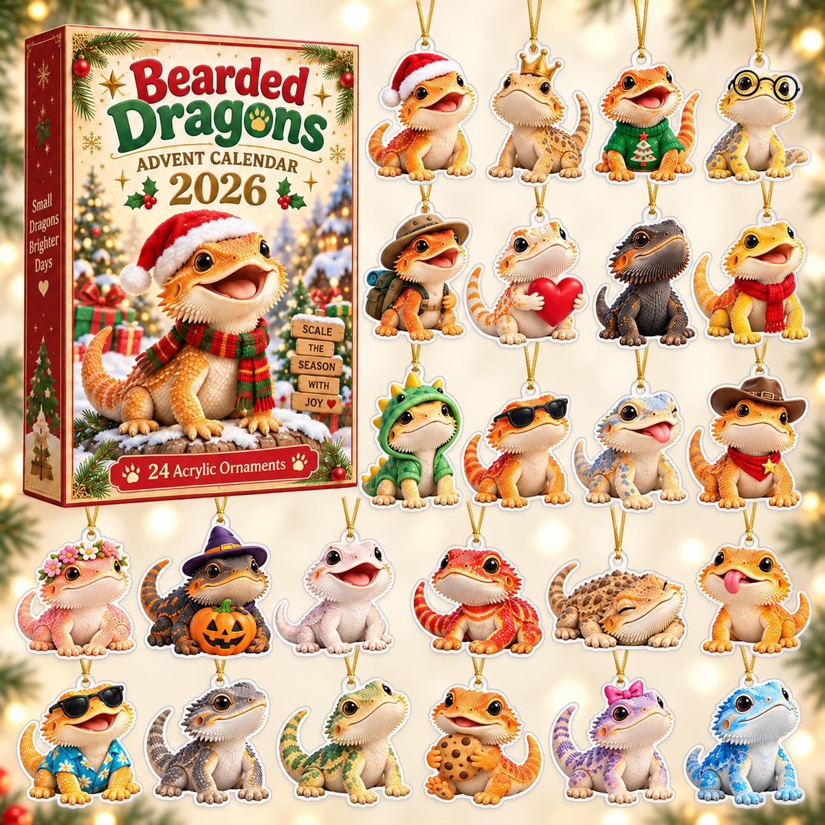 Bearded Dragons Advent Calendar 2026 - 24-Day Festive Countdown, Acrylic Charms Blind Box - Gift For Bearded Dragon Lovers