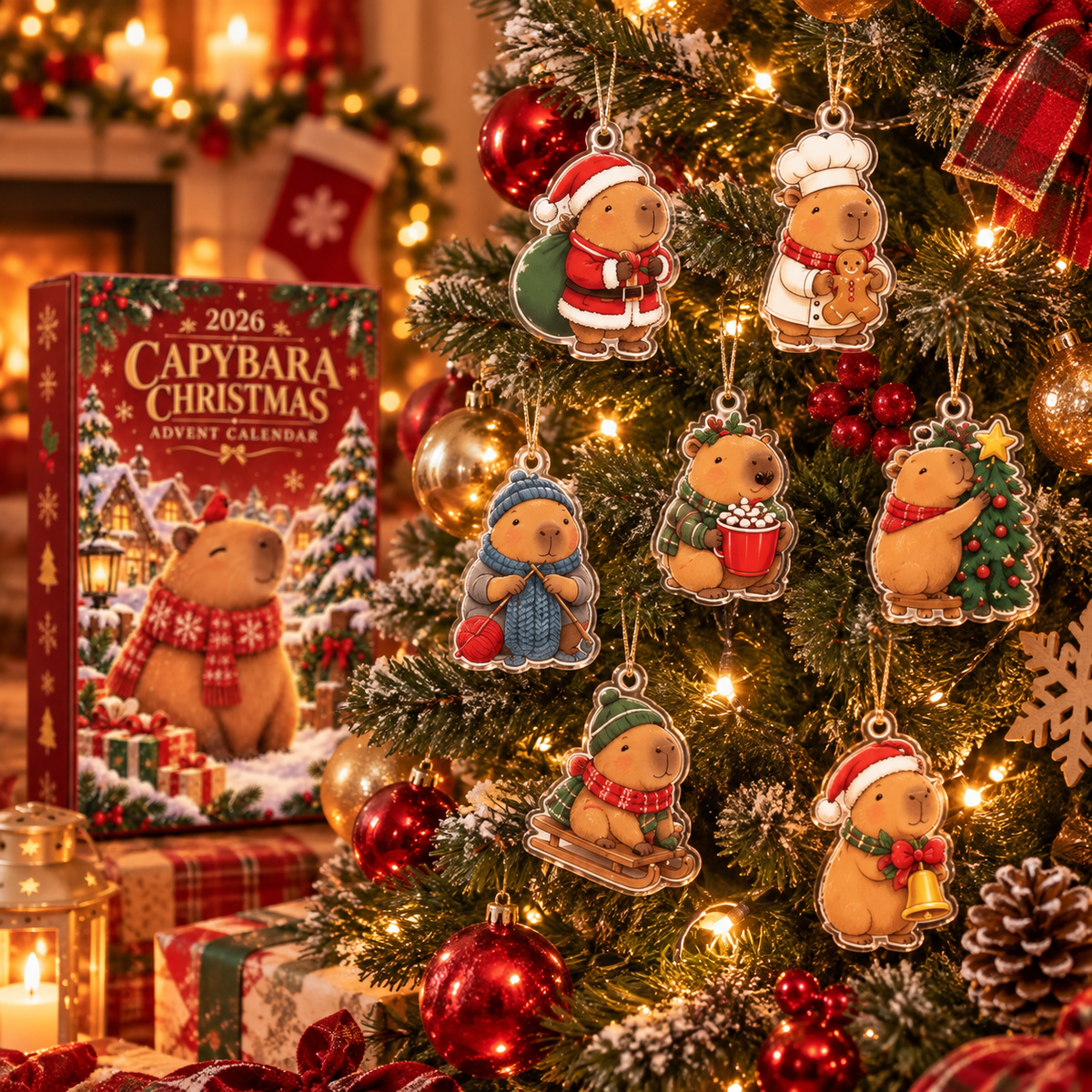 2026 Capybara Christmas Advent Calendar, 24 Acrylic Ornaments, Holiday Countdown Gift