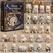 Sleepy West Highland Terrier Advent Calendar 2026 - 24-Day Festive Countdown, Acrylic Charms Blind Box - Gift For West Highland Terrier Lovers