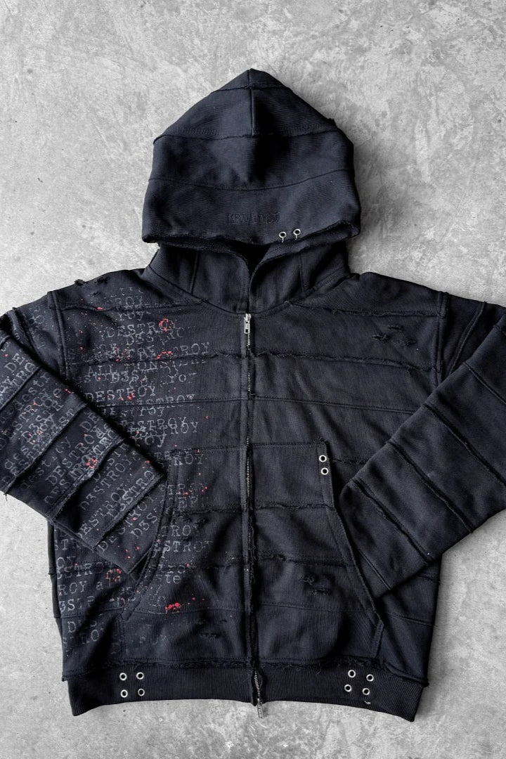 Layered Graphic Zip-Up Hoodie