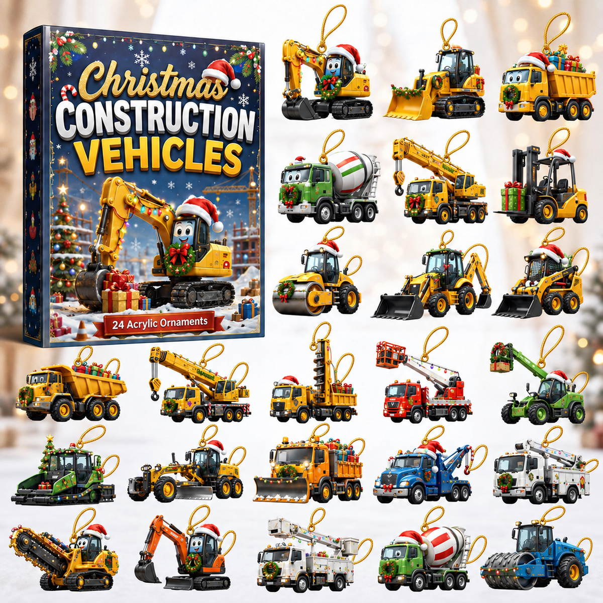 Christmas Construction Vehicles Advent Calendar 2026 - 24-Day Festive Countdown, Acrylic Charms Blind Box - Gift For Kids, Family & Friends