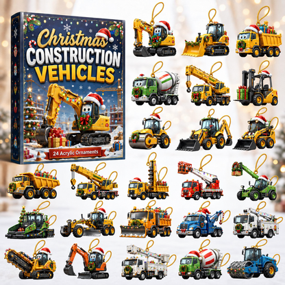 Christmas Construction Vehicles Advent Calendar 2026 - 24-Day Festive Countdown, Acrylic Charms Blind Box - Gift For Kids, Family & Friends