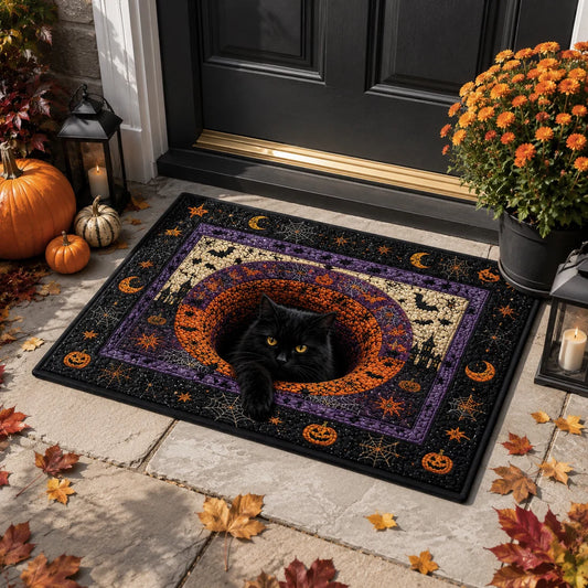 3D Black Cat Hole Halloween Gate Doormat