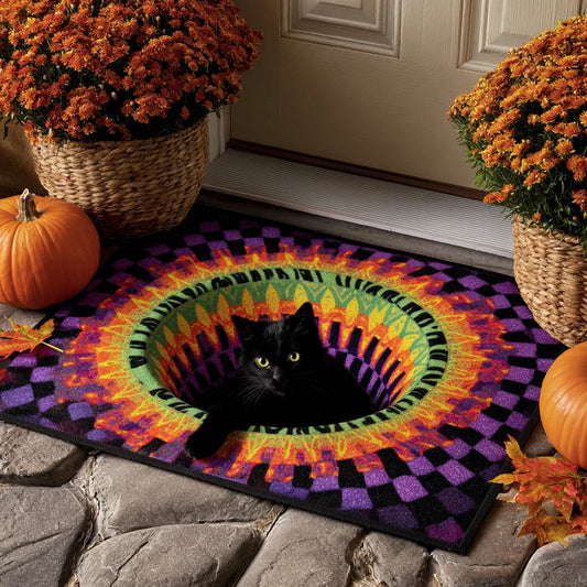 3D Black Cat Vortex Halloween Gate Doormat