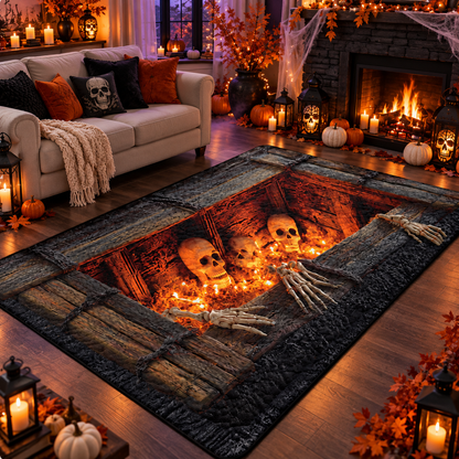 3D Burning Skeleton Dungeon Halloween Area Rug