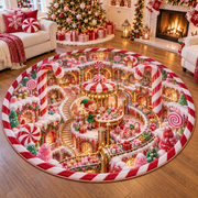 3D Christmas Candy Cane Elf Factory Quilted Round Rug