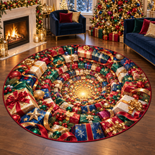 3D Christmas Gift Box Vortex Tunnel Quilted Round Area Rug
