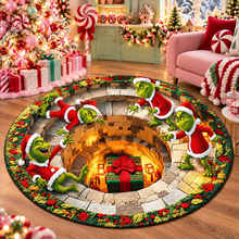 3D Christmas Green Monster Stealing Gift Quilted Round Rug