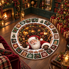 3D Christmas Santa Claus Coming Out Quilted Round Rug