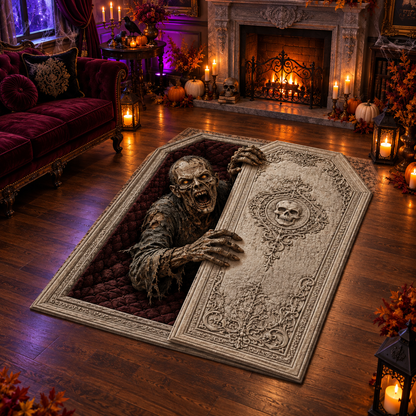 3D Crawling Zombie Coffin Halloween Area Rug
