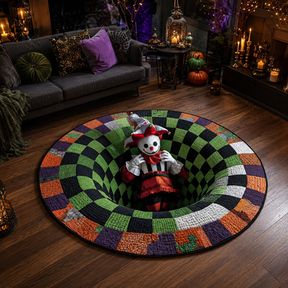 3D Creepy Jester Pit Hole Optical Illusion Halloween Quilt Round Rug