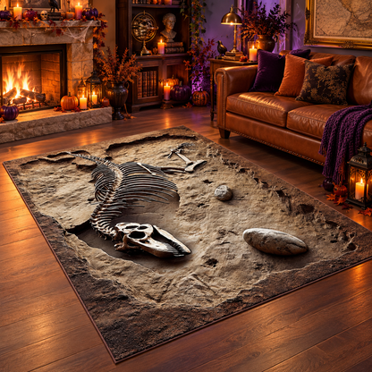 3D Dinosaur Fossil Halloween Area Rug