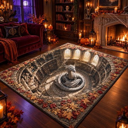 3D Dragon Library Hole Halloween Area Rug