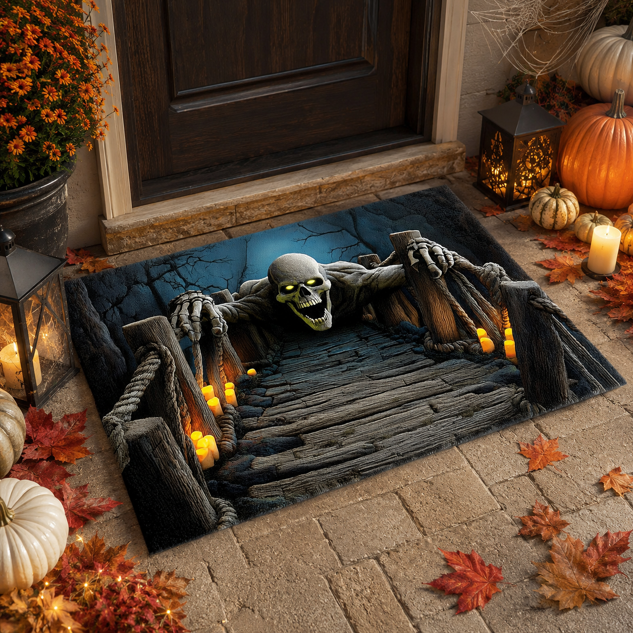 3D Emerging Skeleton Wooden Bridge Halloween Gate Doormat