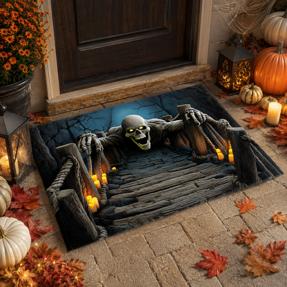 3D Emerging Skeleton Wooden Bridge Halloween Gate Doormat