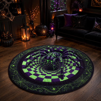 3D Giant Purple Spider Optical Illusion Halloween Quilt Round Rug
