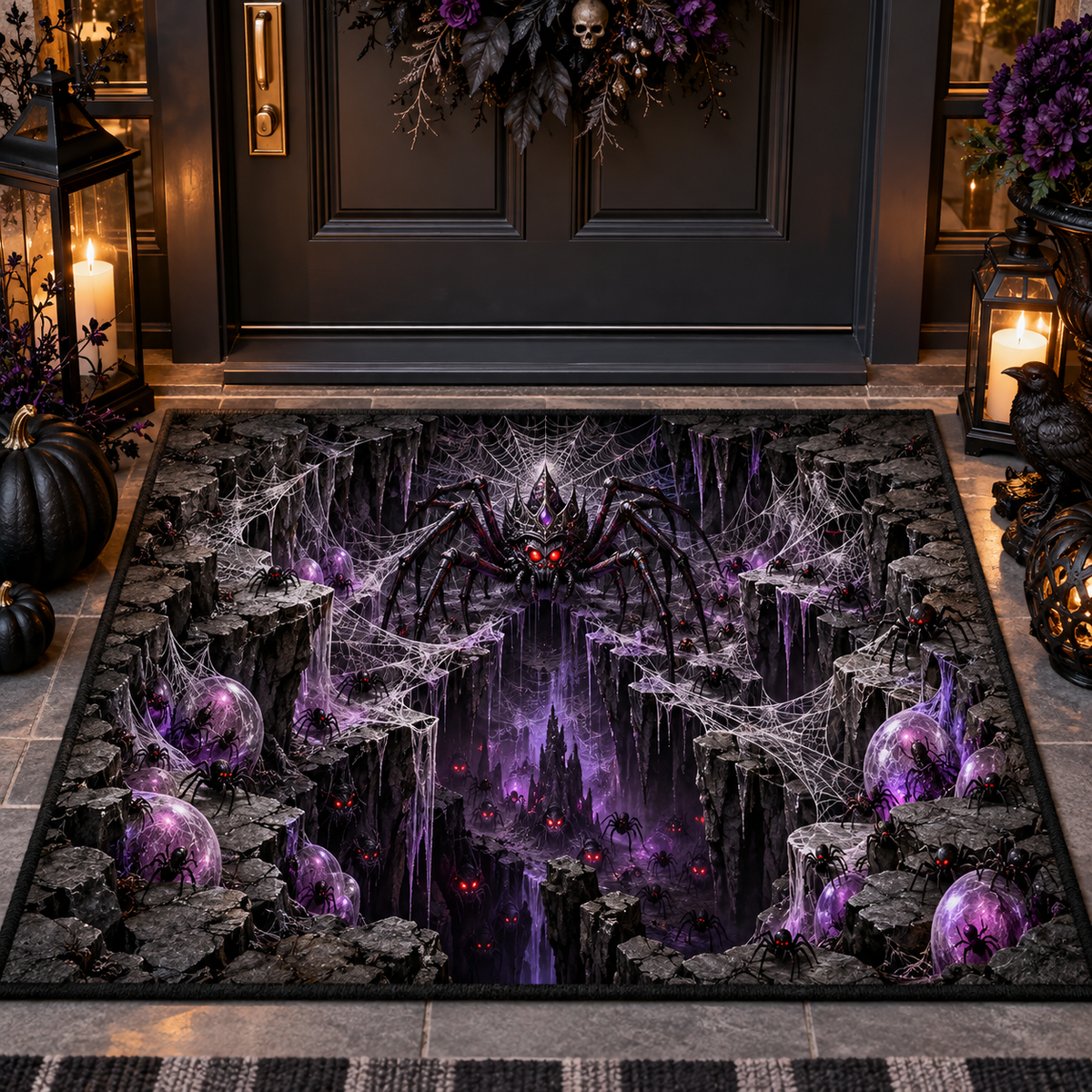 3D Giant Spider Web Halloween Doormat Spooky Entrance Decor