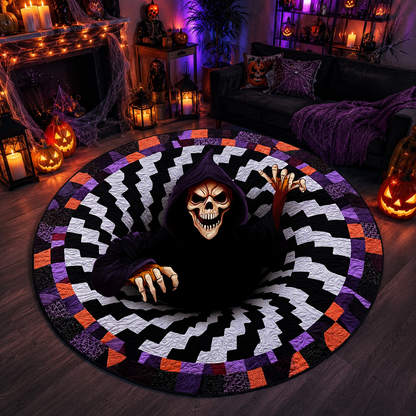 3D Grim Reaper Optical Illusion Hole Halloween Quilt Round Rug