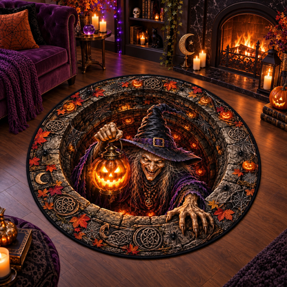 3D Halloween Witch Illusion Round Halloween Rug
