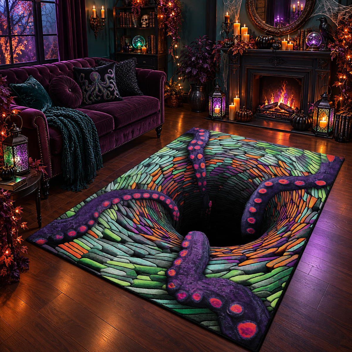 3D Kraken Octopus Hole Halloween Area Rug