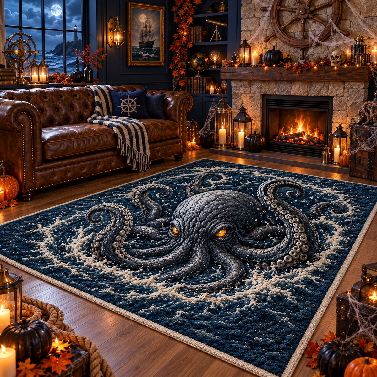 3D Kraken Sea Monster Halloween Area Rug