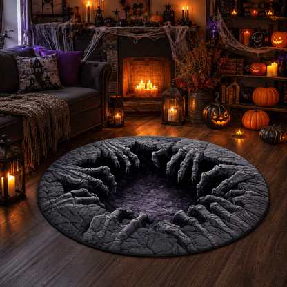 3D Monster Hands Hole Optical Illusion Halloween Quilt Round Rug