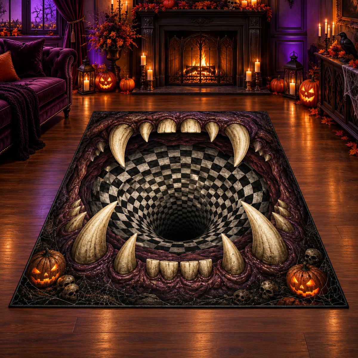 3D Monster Mouth Optical Halloween Area Rug