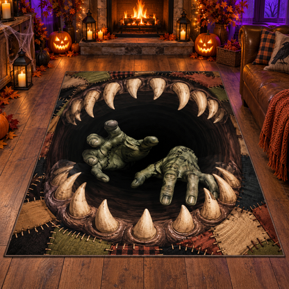 3D Monster Mouth Zombie Hands Halloween Area Rug