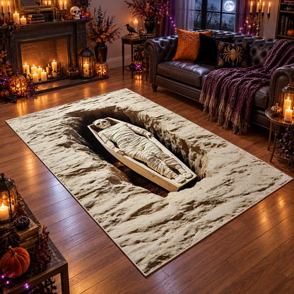 3D Mummy Coffin Halloween Area Rug