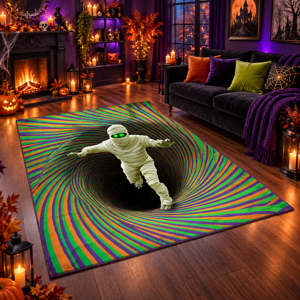 3D Mummy Vortex Halloween Area Rug