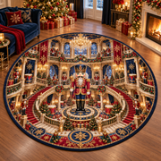 3D Nutcracker Palace Kingdom Christmas Quilted Round Rug