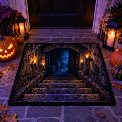 3D Optical Illusion Dungeon Basement Stairs Halloween Gate Doormat