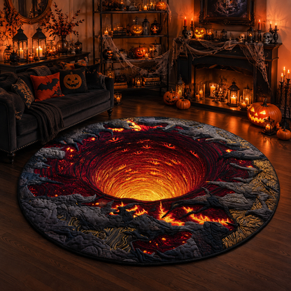 3D Optical Illusion Fiery Lava Pit Halloween Quilt Round Rug