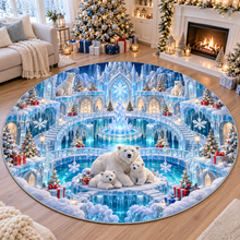 3D Polar Bear Ice Palace Christmas Quilted Round Rug