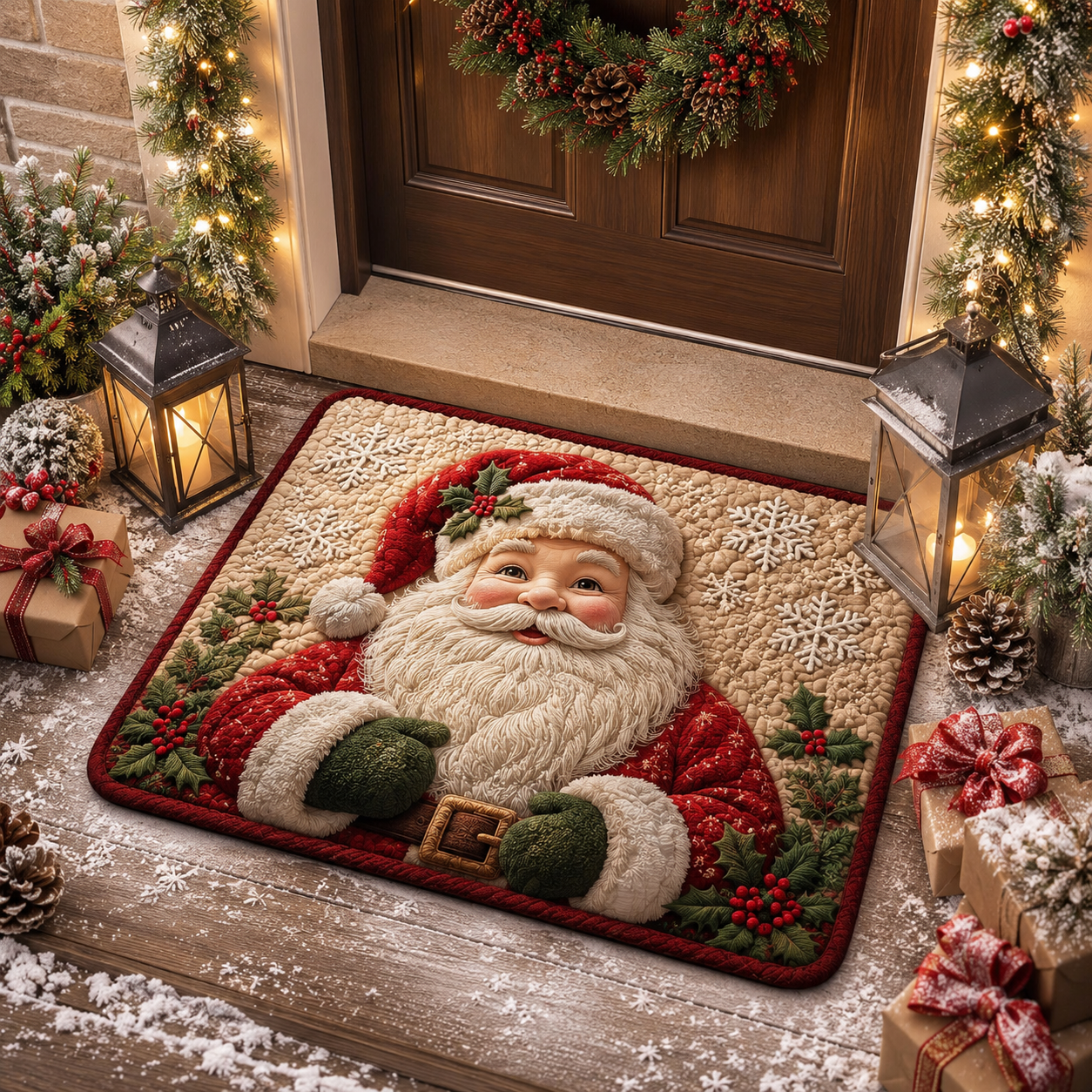 3D Quilted Santa Claus Holiday Entrance Rug Christmas Gate Doormat