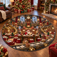 3D Santa North Pole Workshop Mailroom Christmas Quilted Round Rug
