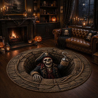 3D Skeleton Pirate Illusion Halloween Quilt Round Rug