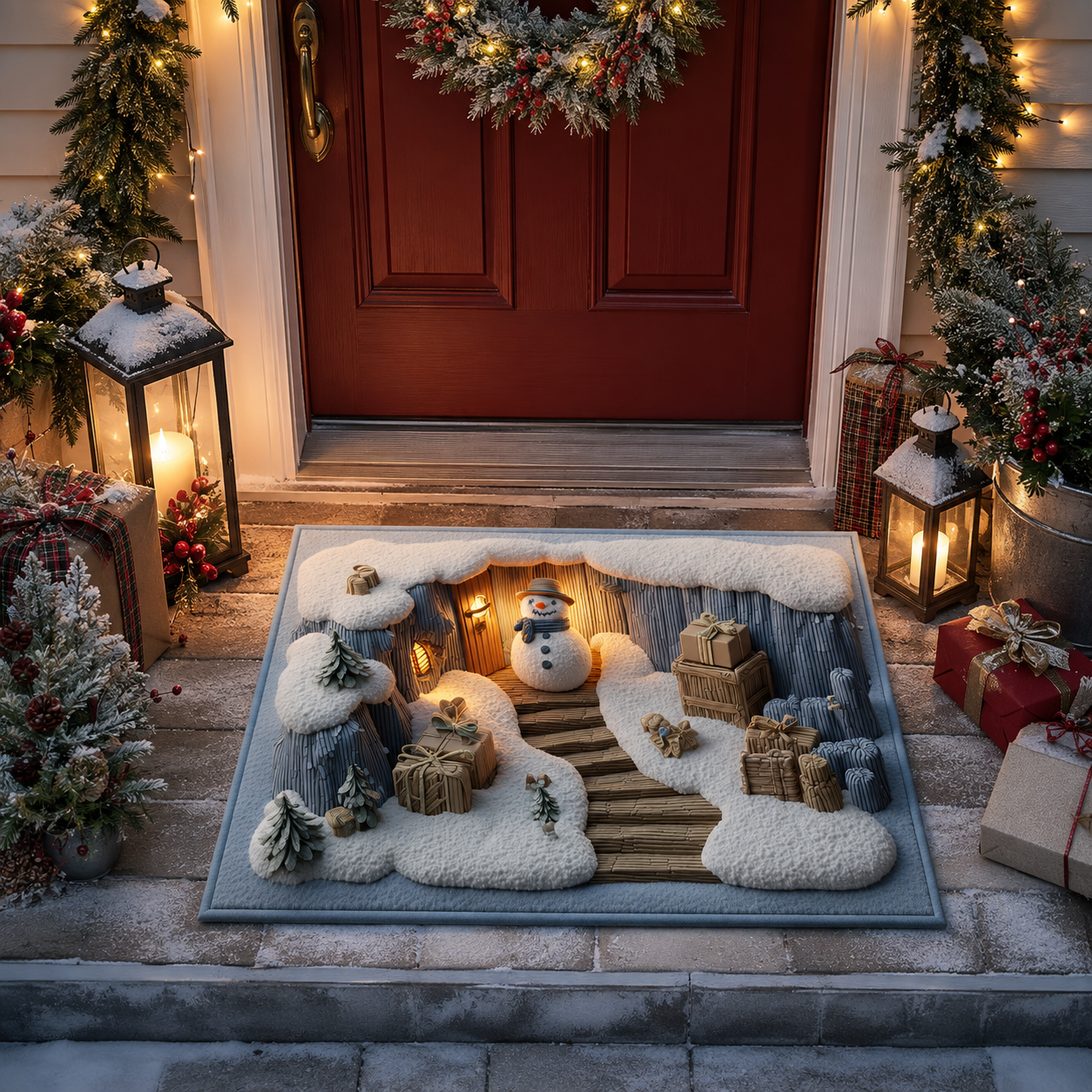 3D Snowman Winter Cave Christmas Gate Doormat