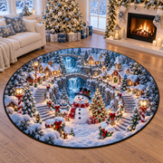 3D Snowman Winter Village Optical Illusion Christmas Round Rug