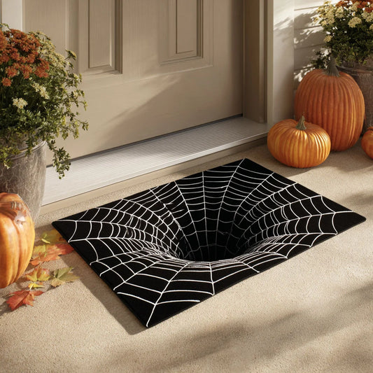 3D Spider Web Illusion Halloween Gate Doormat