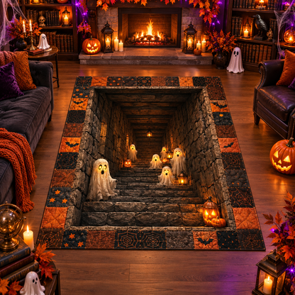 3D Spooky Ghost Stairs Halloween Area Rug