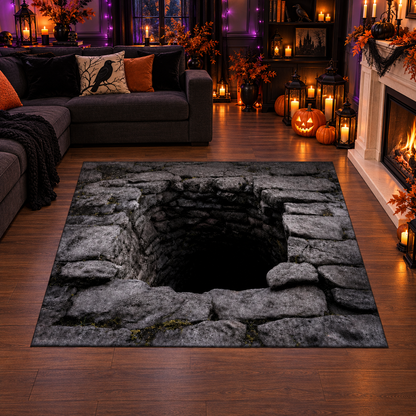 3D Stone Well Hole Halloween Area Rug