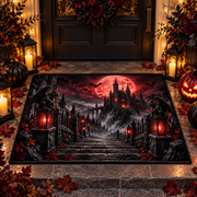 3D Vampire Castle Gargoyle Red Moon Halloween Gate Doormat Entry Mat