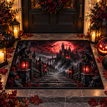 3D Vampire Castle Gargoyle Red Moon Halloween Gate Doormat Entry Mat
