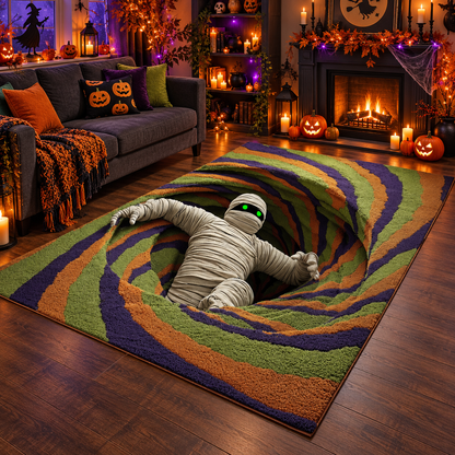 3D Vortex Mummy Optical Illusion Halloween Area Rug