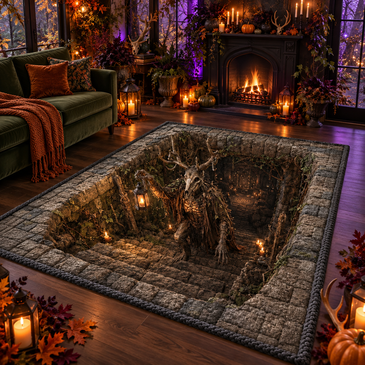 3D Wendigo Stone Hole Halloween Area Rug